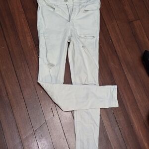 Women's Distressed Cream Jeans